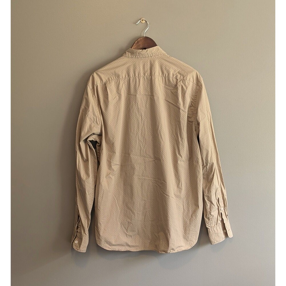 J. Crew Flex Mens Large L Tan Polka Dot Button Down Shirt Long Sleeve Stretch - Picture 5 of 6